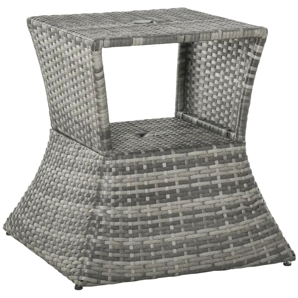 Outsunny Rattan Wicker Side Table Umbrella Hole, 2 Tier Storage Shelf aosom business