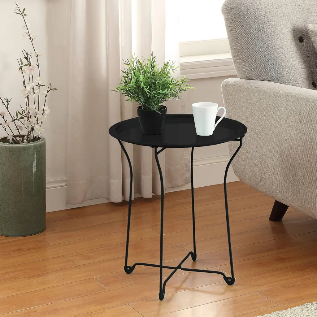 Black Powder Coated Foldable Side Table Removable Top atlantic inc.