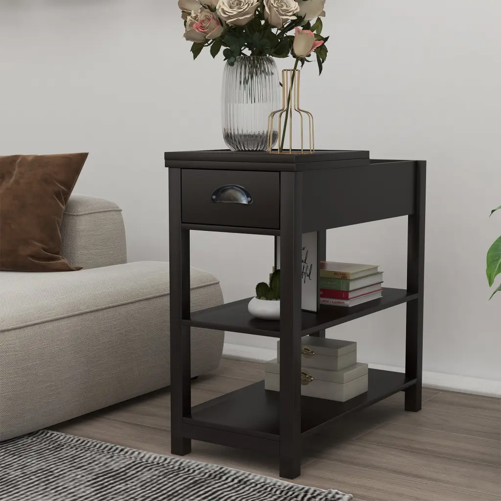 Narrow Side Table Drawers and Bottom Partition Flip Over Design cl worthy houseware co.-ltd.