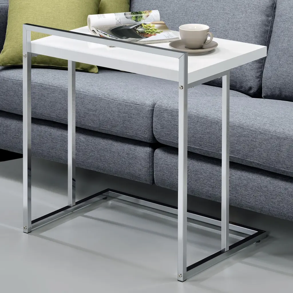 White High Gloss Rectangular Top Snack Table Metal Legs furniture max