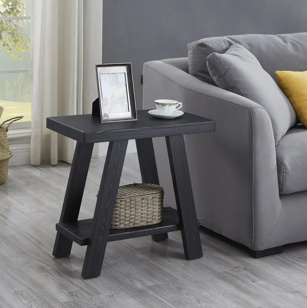 Athens Contemporary Wood Shelf Side Table Black Finish MDF hz