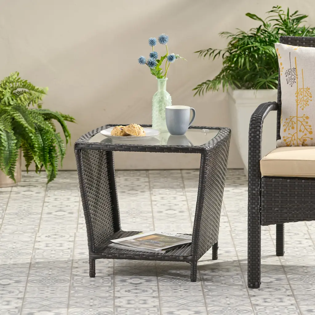 Trenton Rattan Side Table Glass Top Brown End Table nh-comfortcove