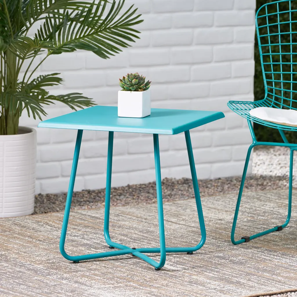 Alder 18 Inch Side Table Teal Iron Living Room nh-gardenpara