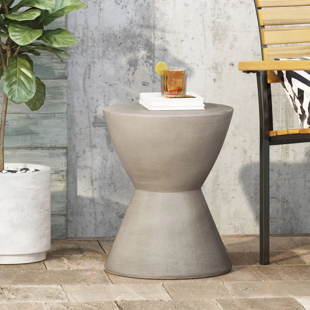Montreal Side Table Light Grey Magnesium Oxide Modern Accent Table Living Room nh-gardenpara