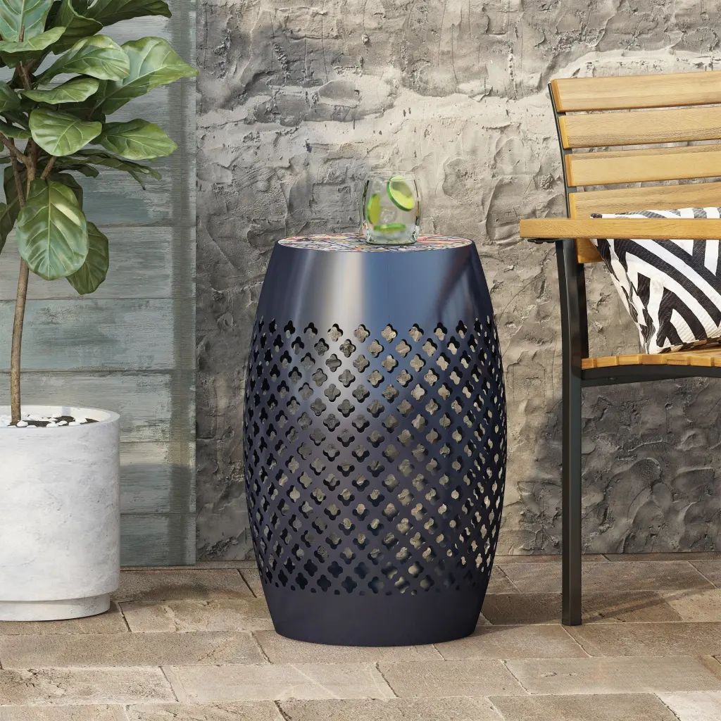 Roswell Dark Blue Iron Side Table Living Room or Bedroom nh-purenest