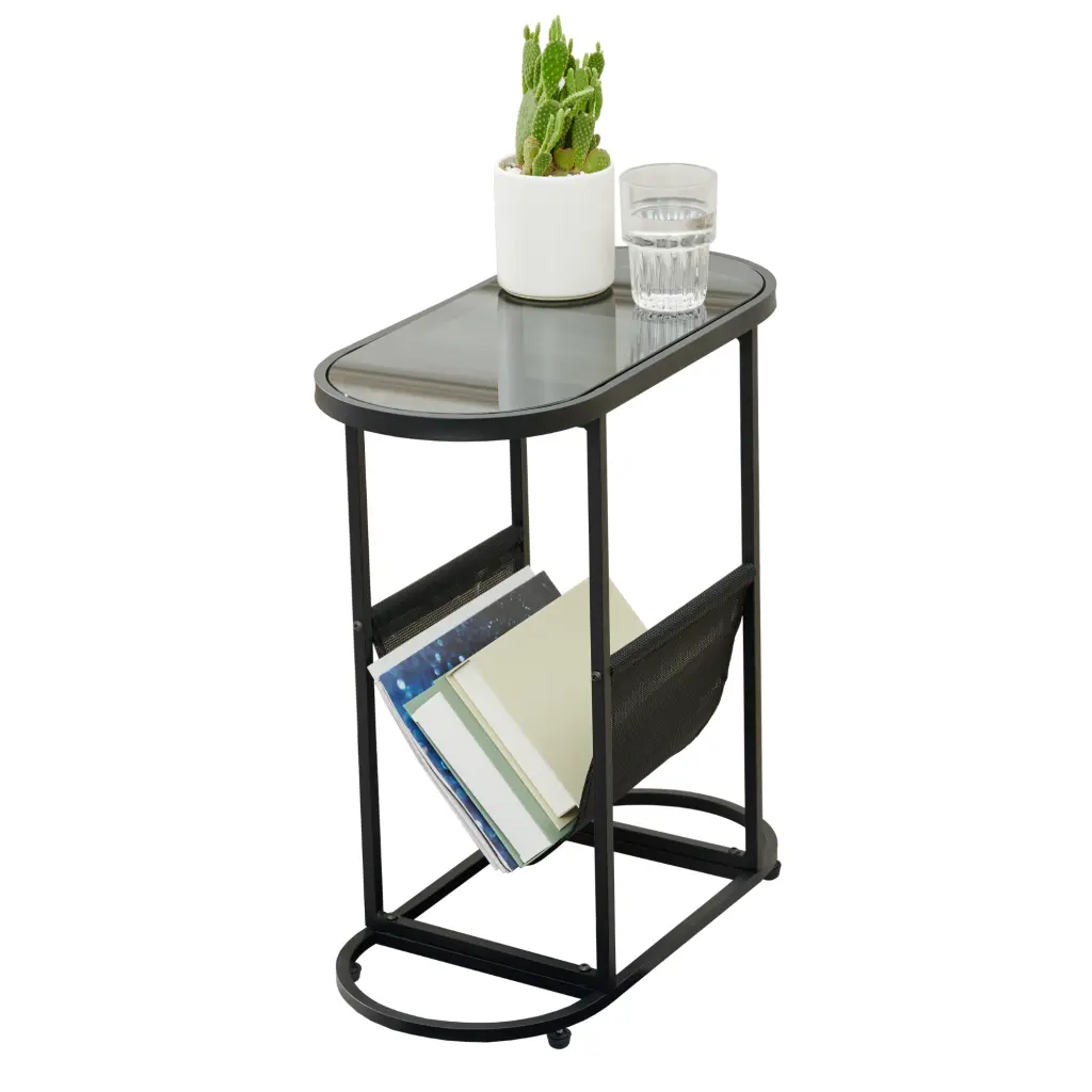 Glass Oval Small Side Table Living Room Space Saver Magazine Storage rnb