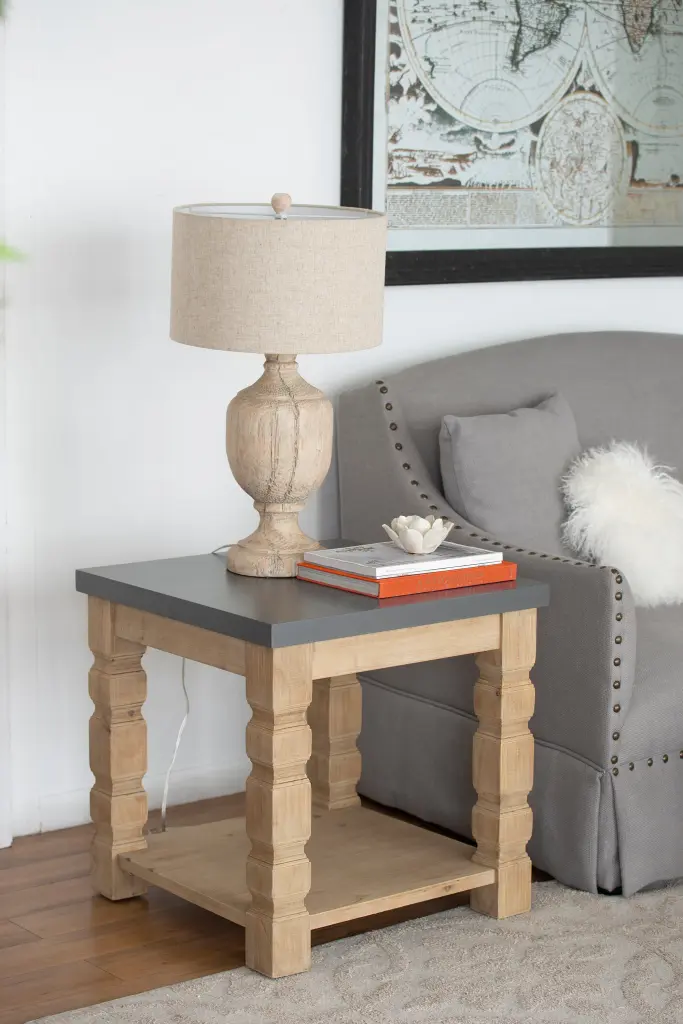 23.8x23.8x24 Inch Side Table Brown Gray Wood Living Room w2078
