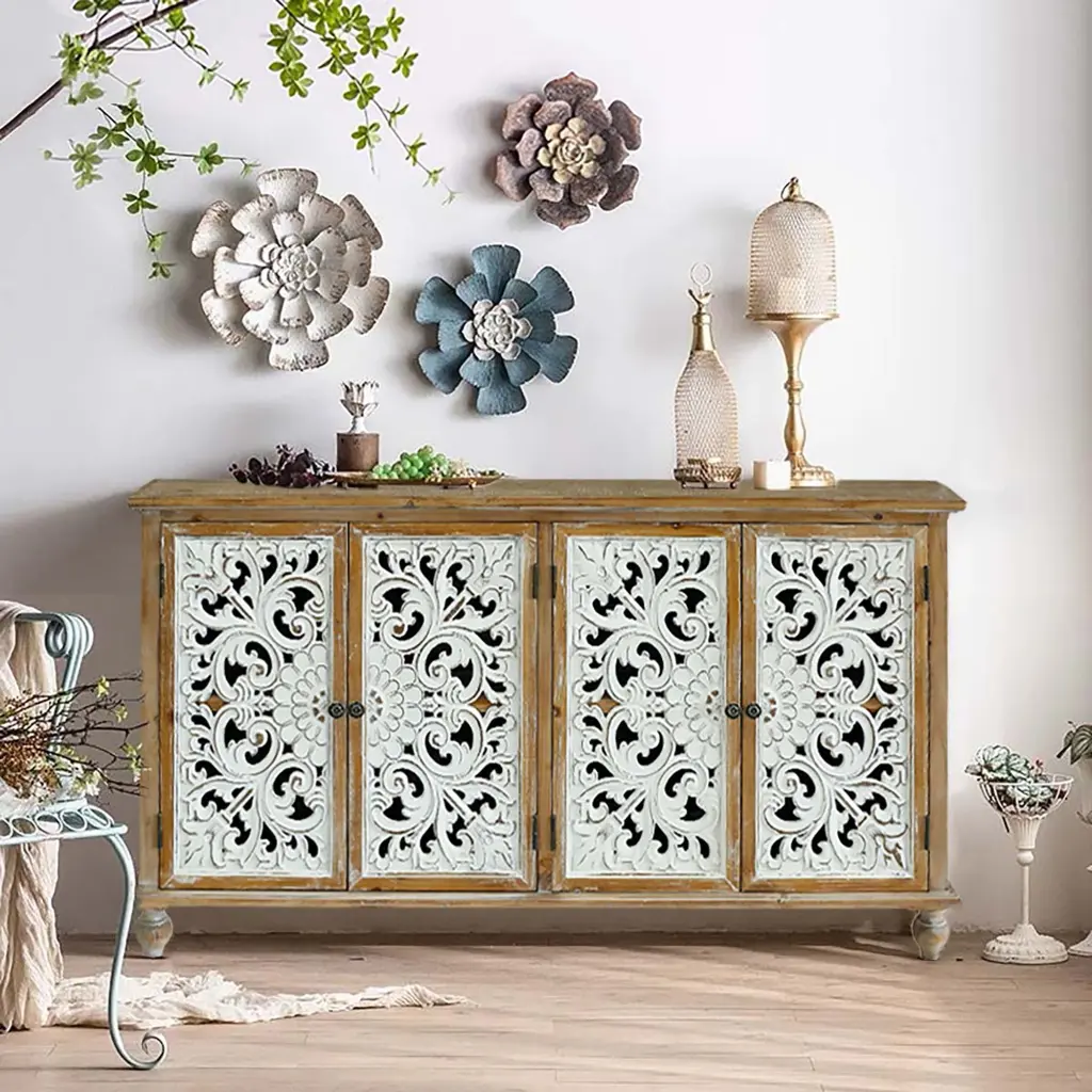 Accent Cabinet 4 Doors Farmhoutilize Sideboard Buffet Cabinet Shelves rnb