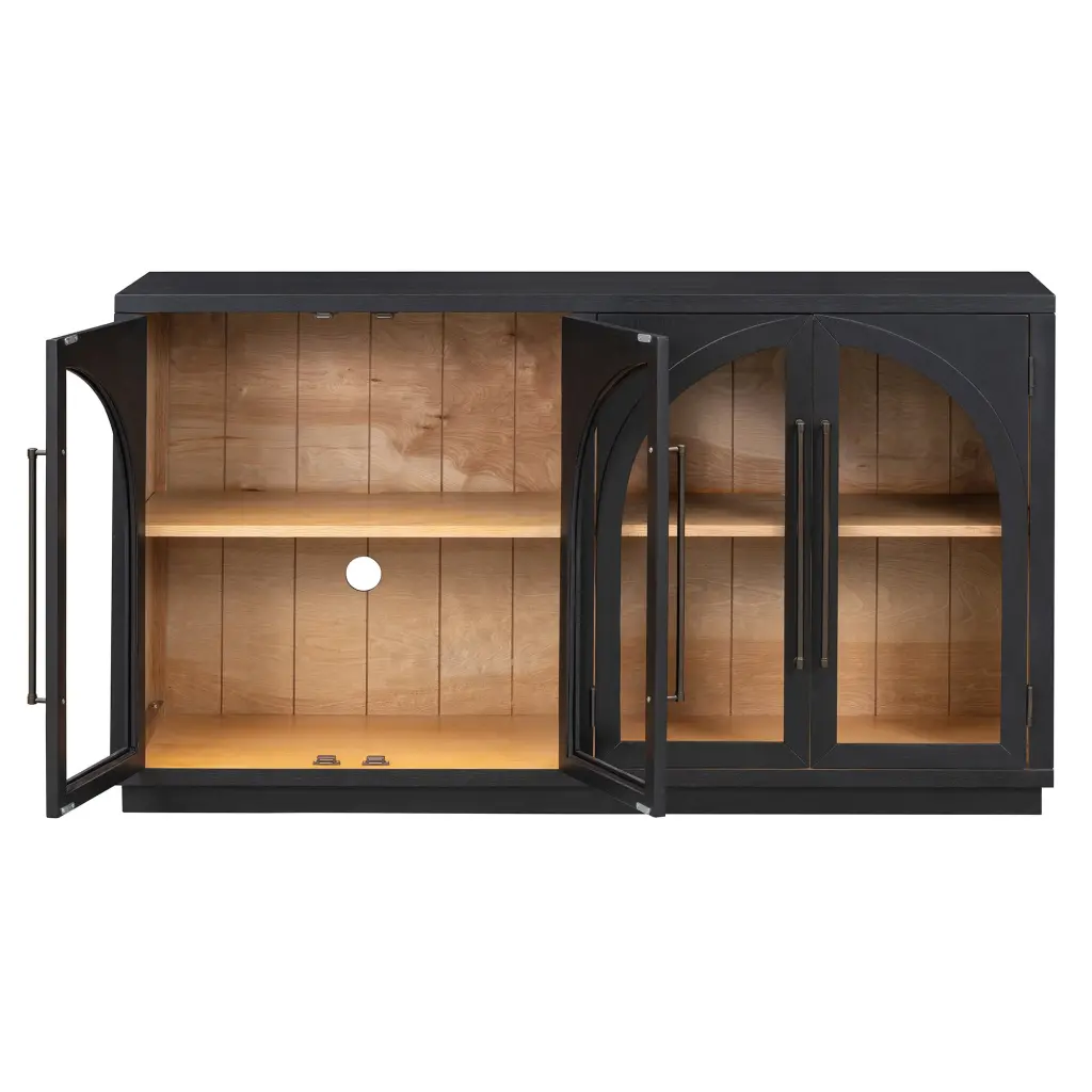 4 Door Large Storage Retro Sideboard - Vintage Buffet Cabinet Metal Handles and Adjustable Shelves rnb