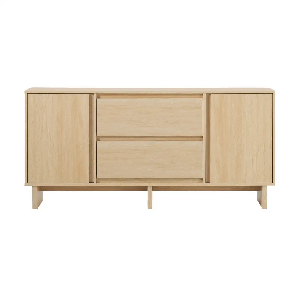 63 Inch Scandi Sideboard Beveled Drawers Coastal Oak Light Brown MDF walker edison