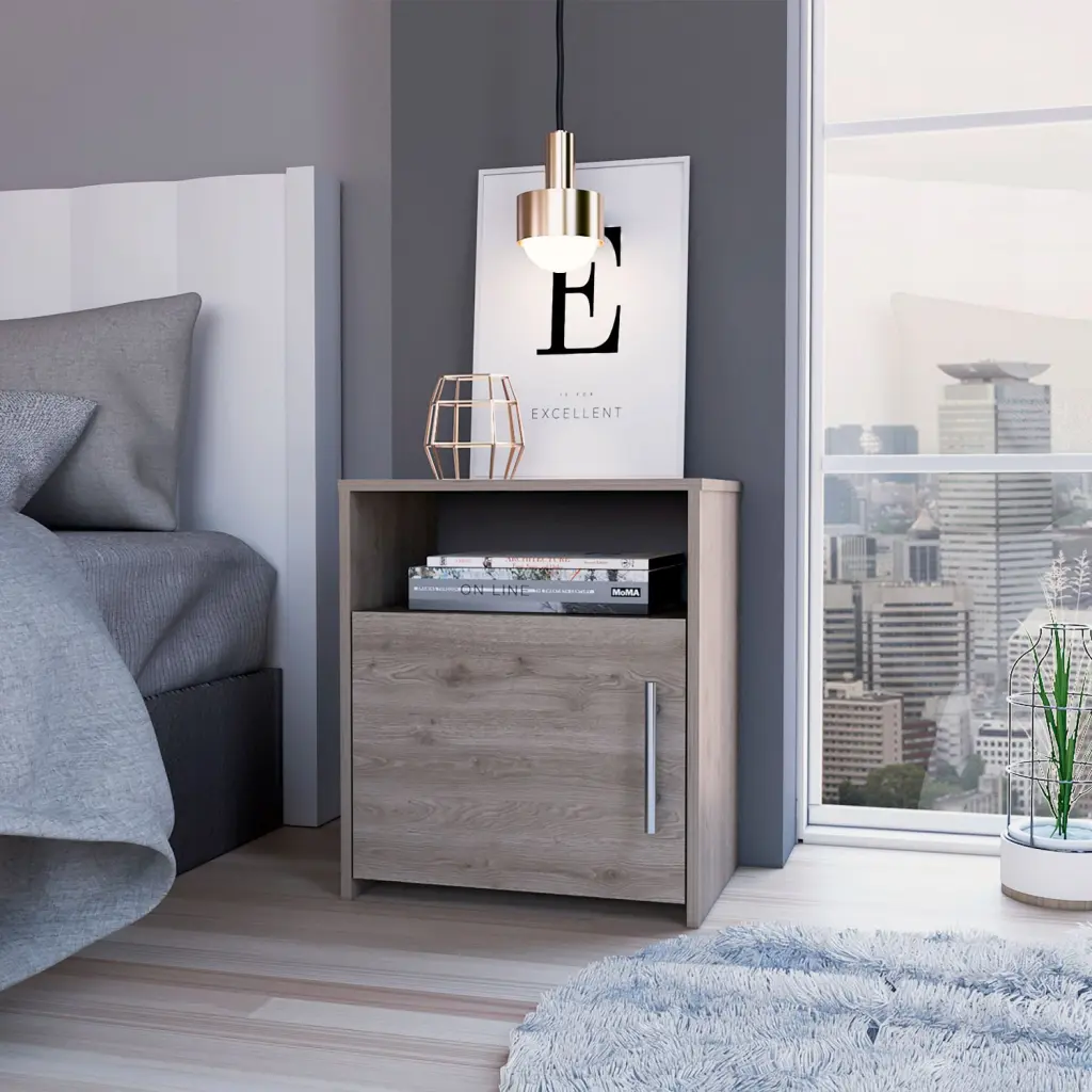 Nightstand Single Door Cabinet Metal Handle One Shelf High-quality Bedside Table depot e-shop