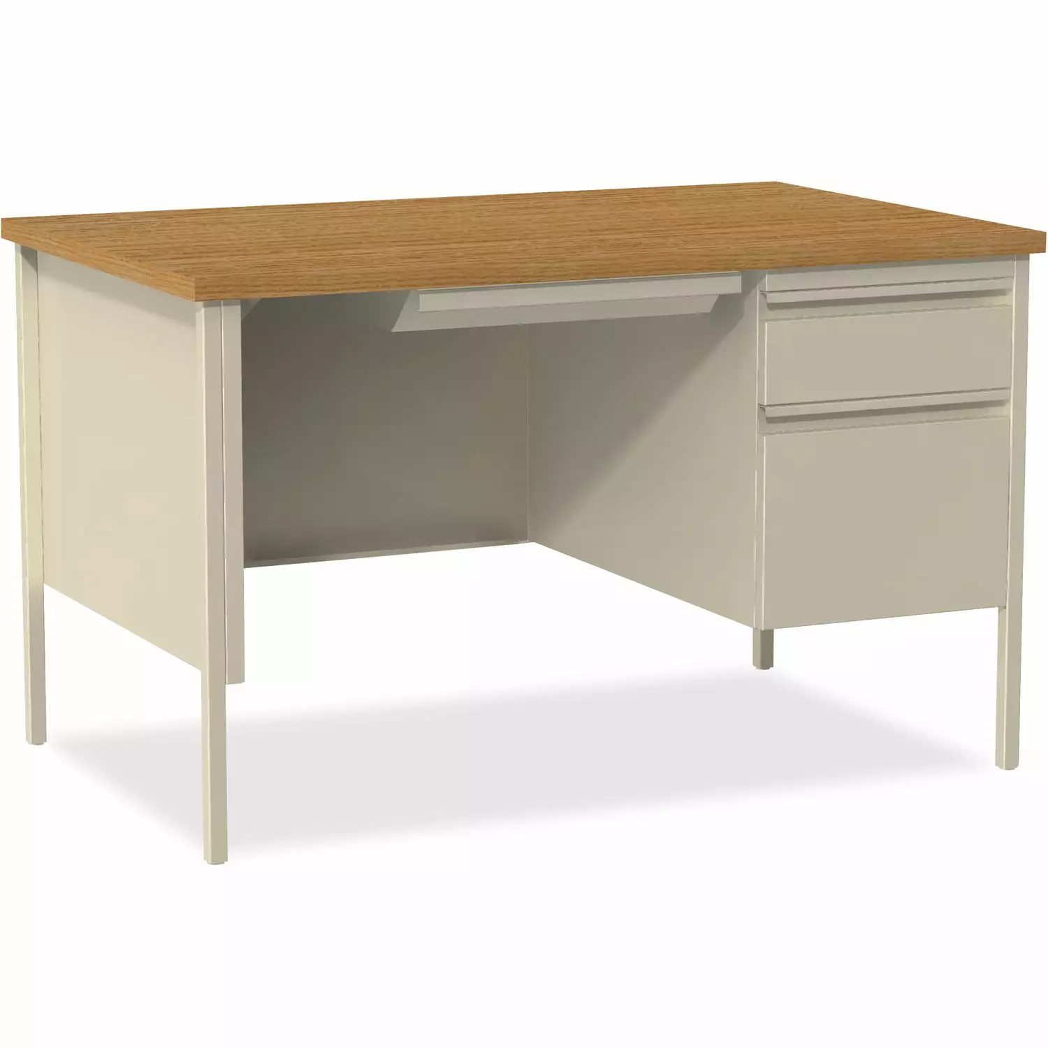Lorell Right Single Ped Desk Steel 48x30x29-1/2 Putty Oak 66908