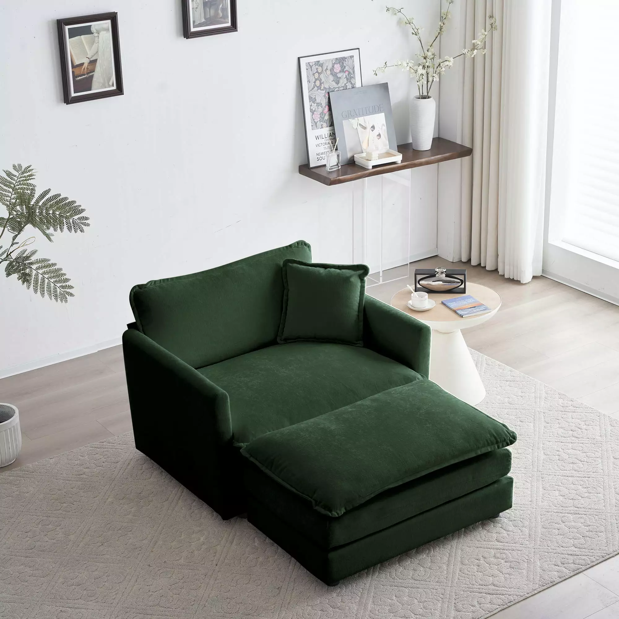 Gexpusm Modern Single Sofa Removable Footstool and Three-Layer Cushions Small Spaces Green