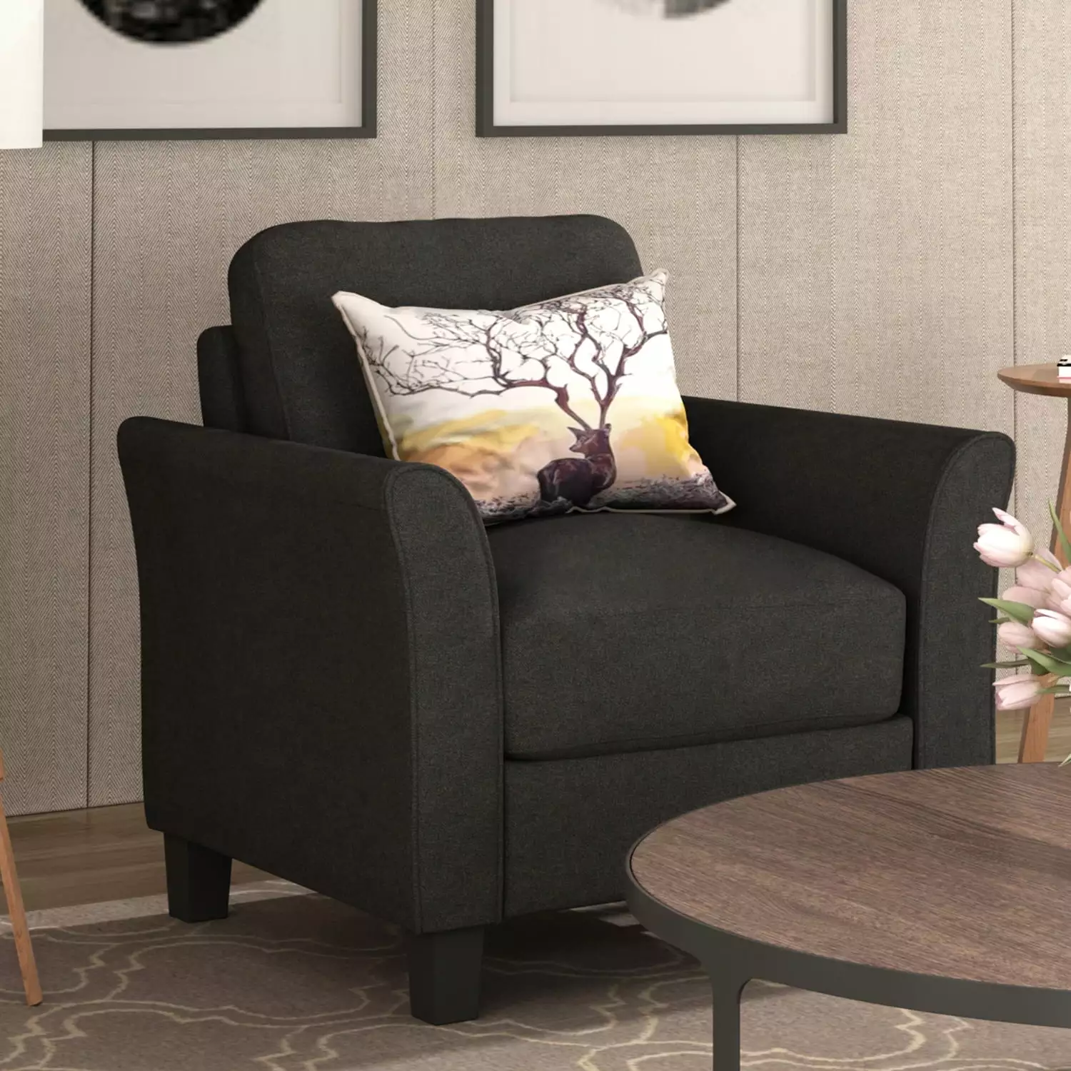 Armrest Single Sofa Black Easy to Assemble Living Room Furniture GUTALOR