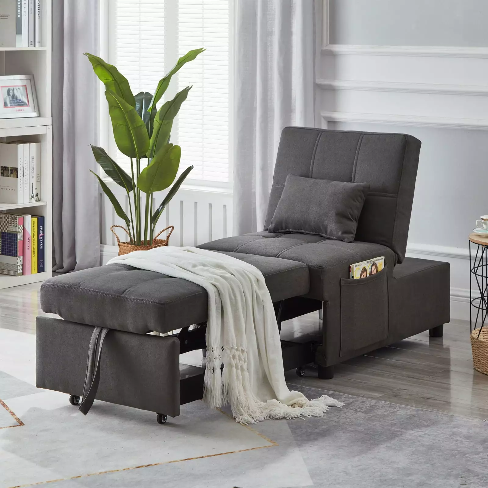 Miekor Furniture Grey Linen Fabric Recliner Chair Bed 125470 - Convertible Sleeper Living Room or Bedroom