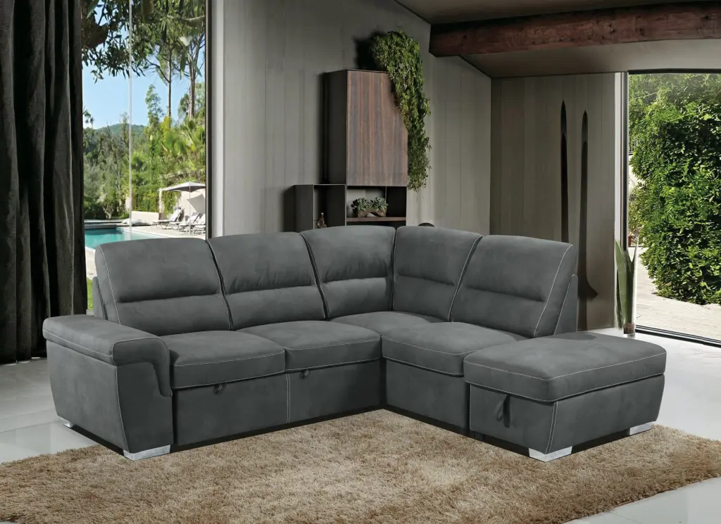 Sagira Sectional Sofa Sleeper Gray Fabric - Modern L-Shaped Convertible Couch acme onsite store