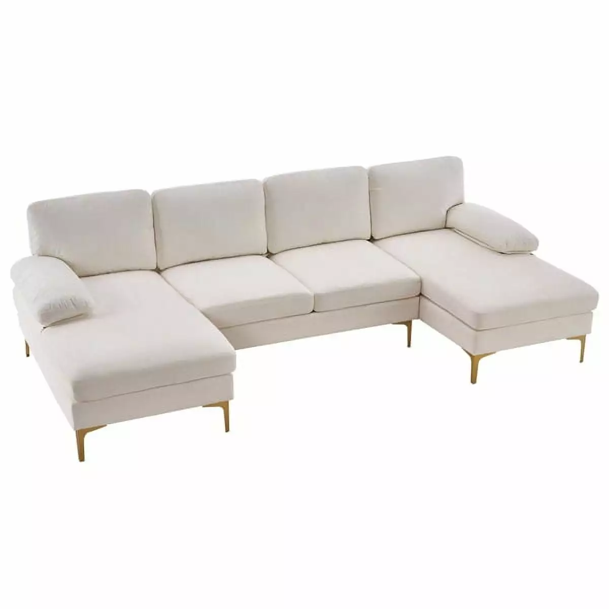 Sythers Sofa Bed, 4-Seat Indoor Sectional Sofa Creamy-White, Convertible Couch Living Room