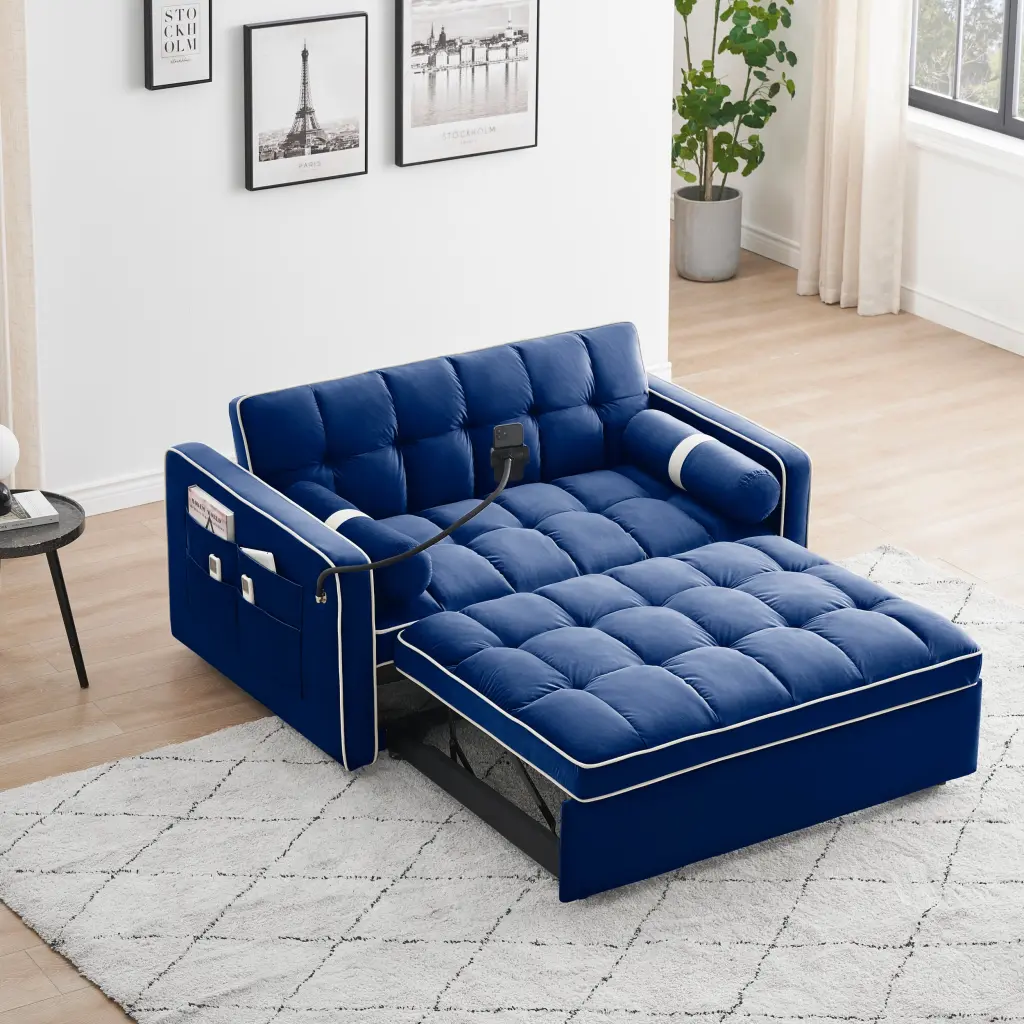 Sleeper Sofa Couch W Pull Out Bed 55" Modern Velvet Convertible Sofa Bed fj furniture