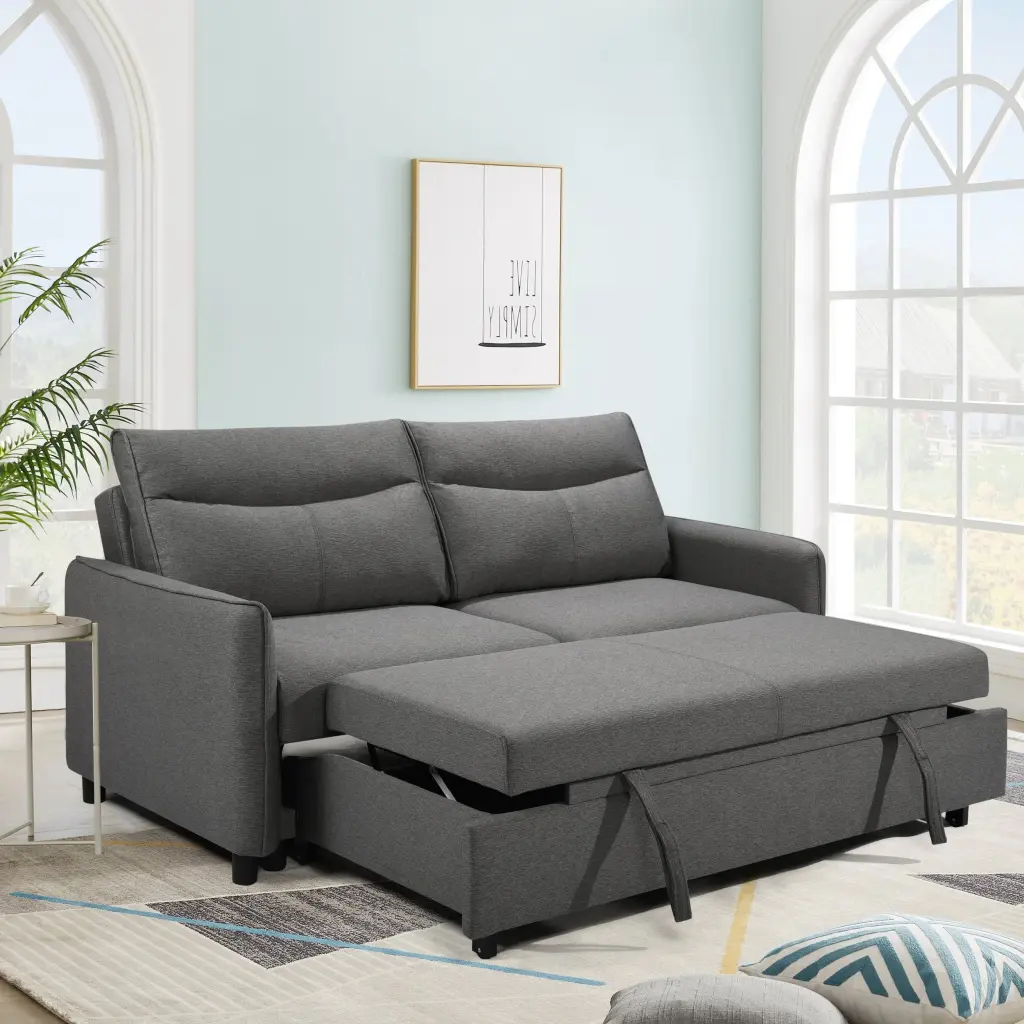 3 1 Convertible Sleeper Sofa Bed Modern Fabric Loveseat Futon Sofa Small Spaces happy home