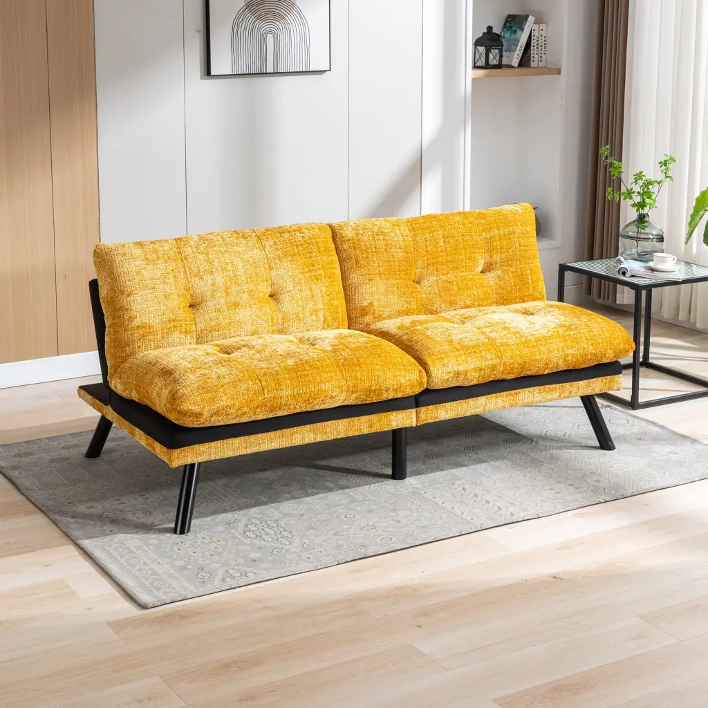 Convertible Sofa Bed Loveseat Futon Adjustable Lounge Couch Metal Frame homemax