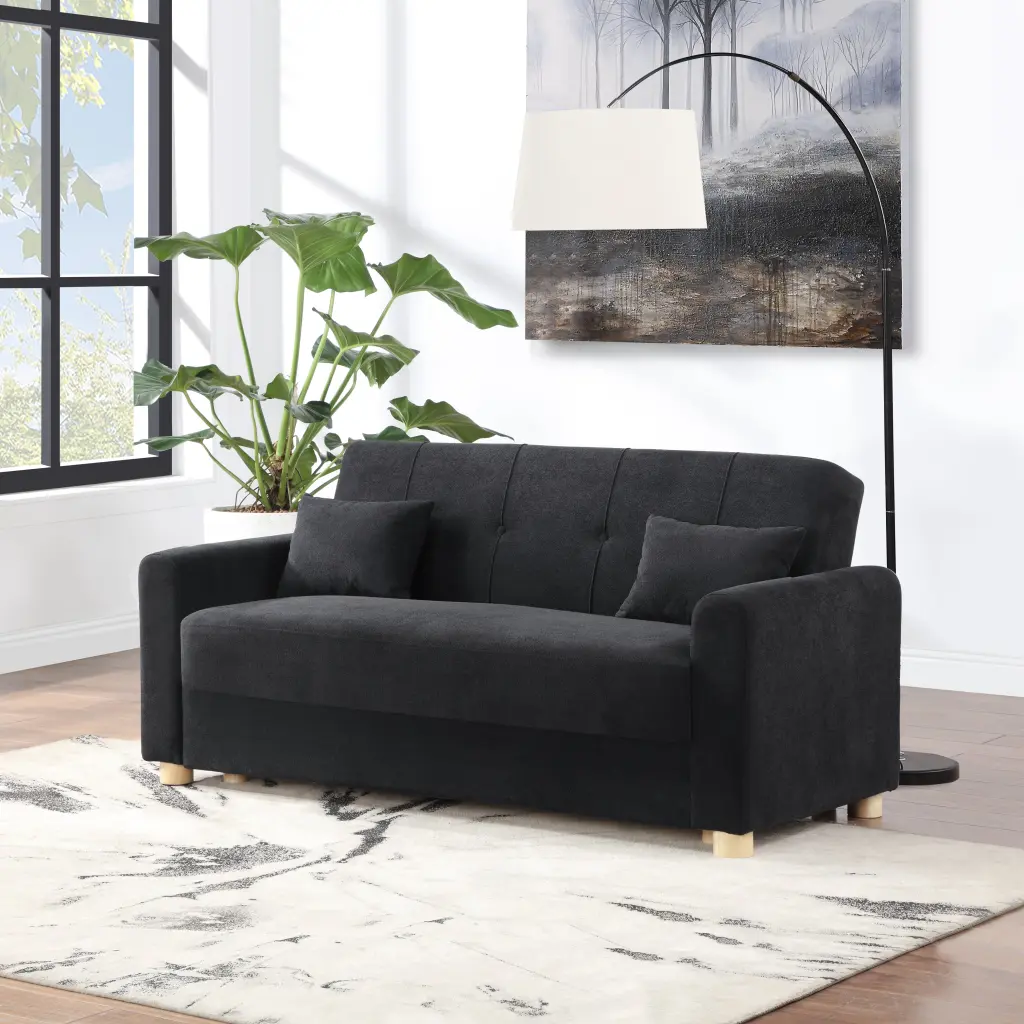 Thomas 66"W Black Fabric Convertible Sleeper Loveseat Storage - Space-Saving Design lilola home