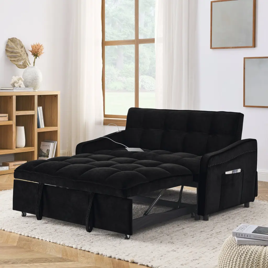 Loveseat Sofa Bed Pull Out Bed Adjustable Back And Arm Pockets royal star