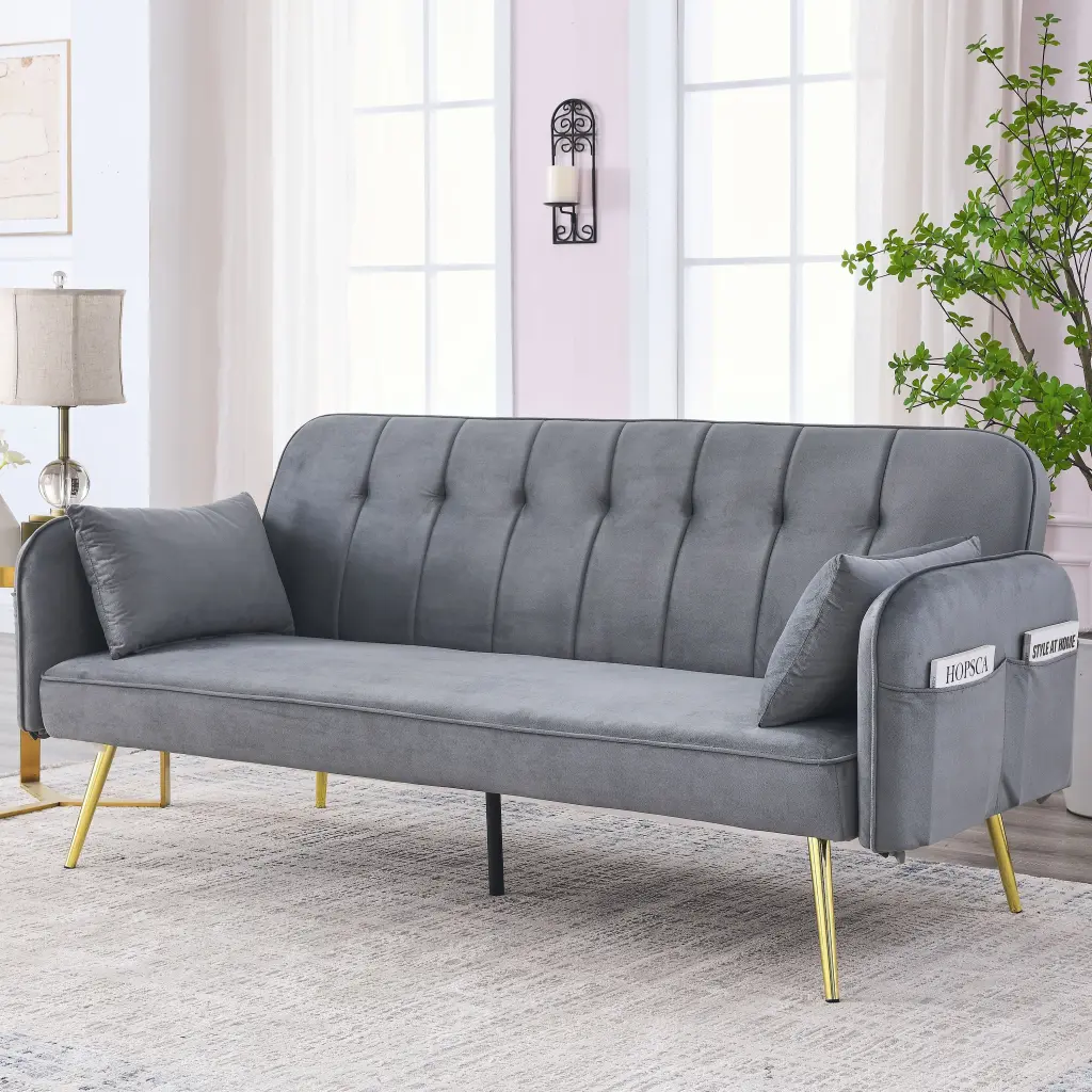 72.5 Inch Convertible Velvet Sofa Bed Adjustable Folding Sleeper w1193