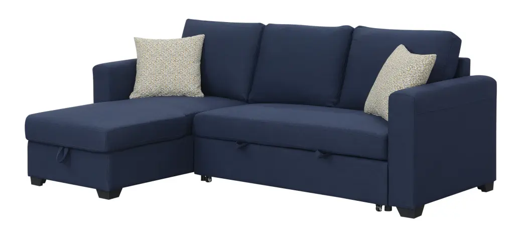 Pensole Blue Reversible Pop Up Sleeper Sectional Sofa Blue Foam wallace - bay