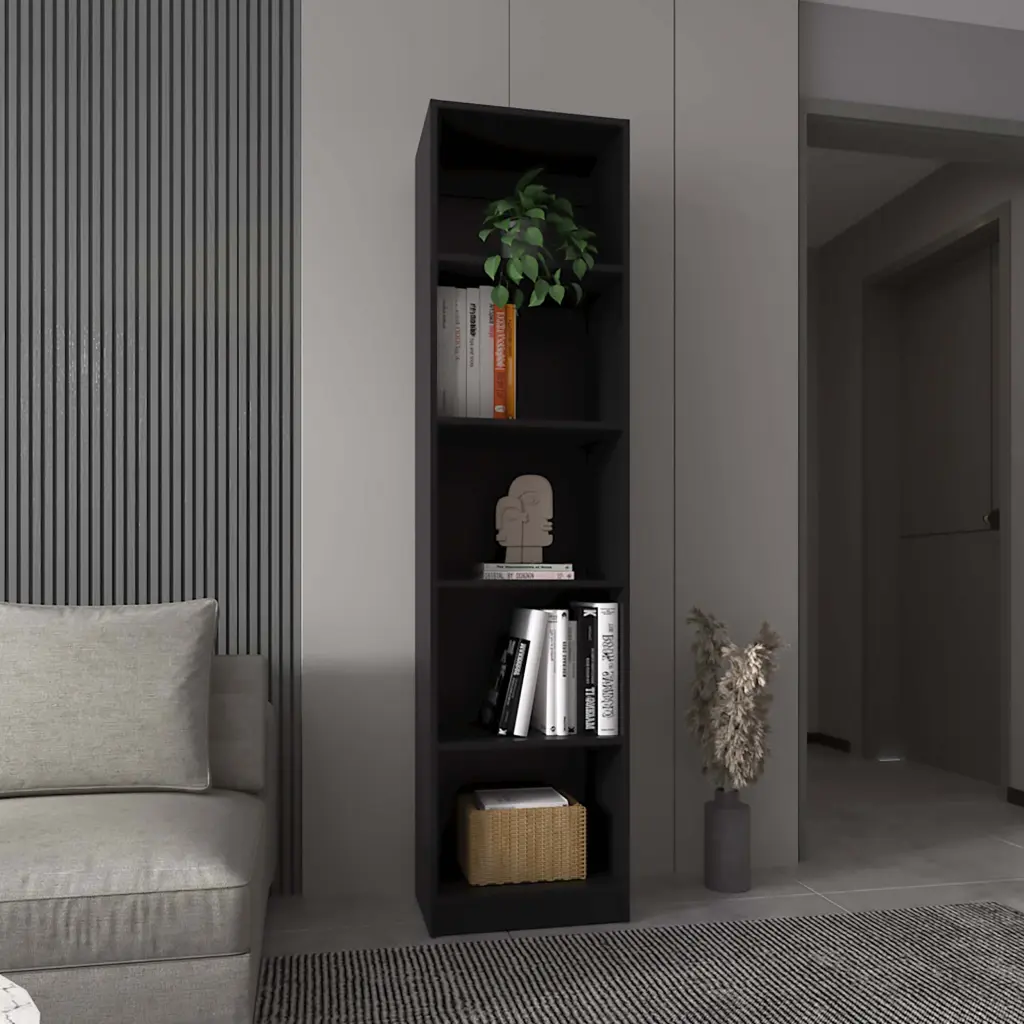 Zachary Black 5 Shelf Slim Bookcase Quality Horizontal Primary Storage furniture max