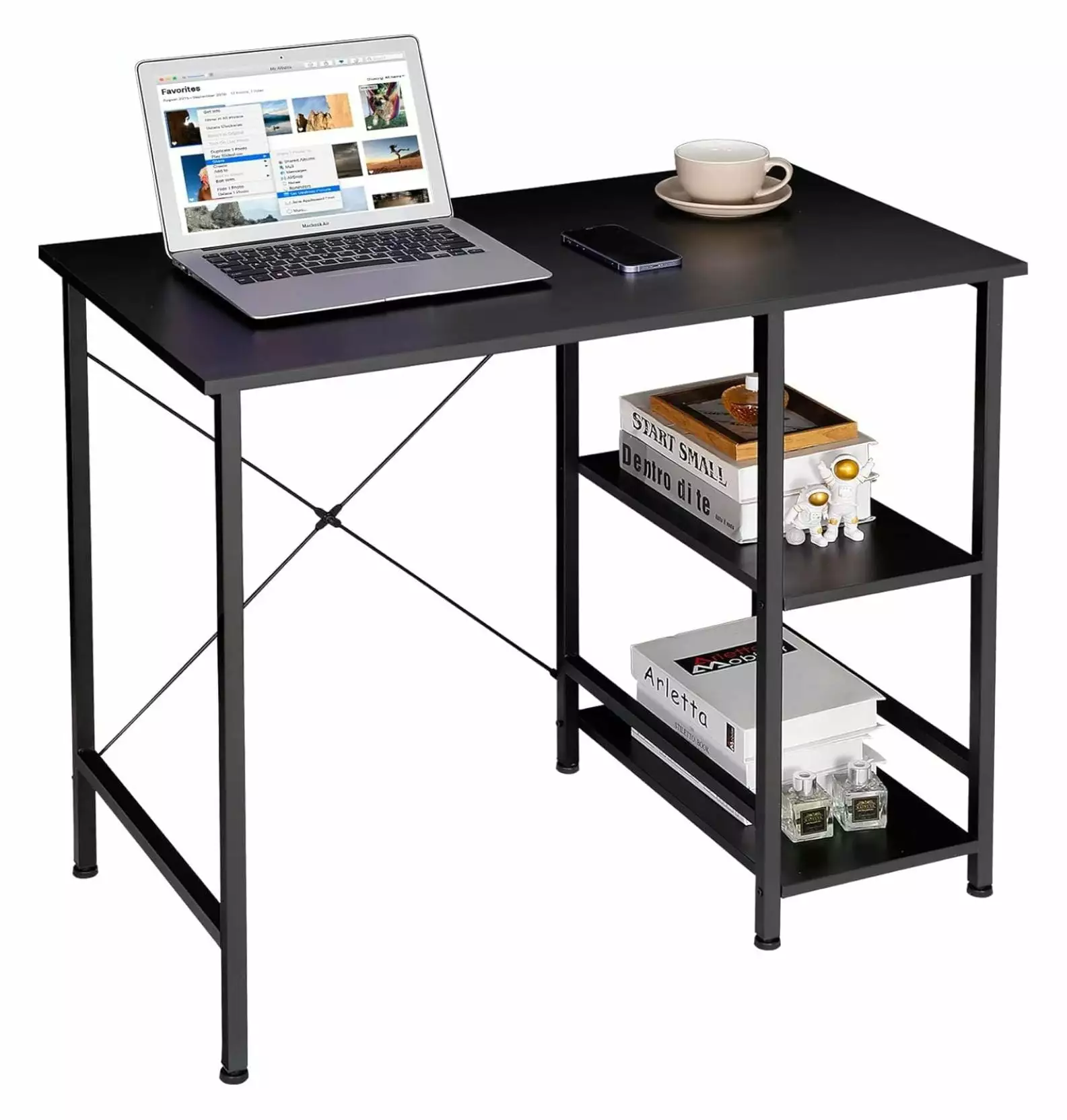LeCeleBee Home Office Desk Study Writing Computer Desk 2 Storage Shelves Black