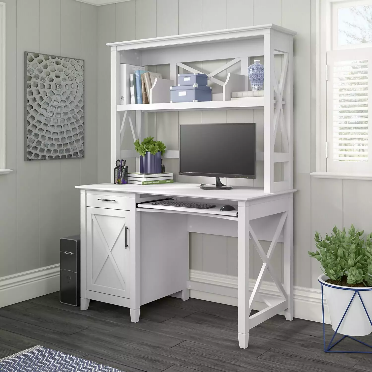 Maykoosh Antique Ambiance 48W Small Computer Desk Hutch - Compact Design