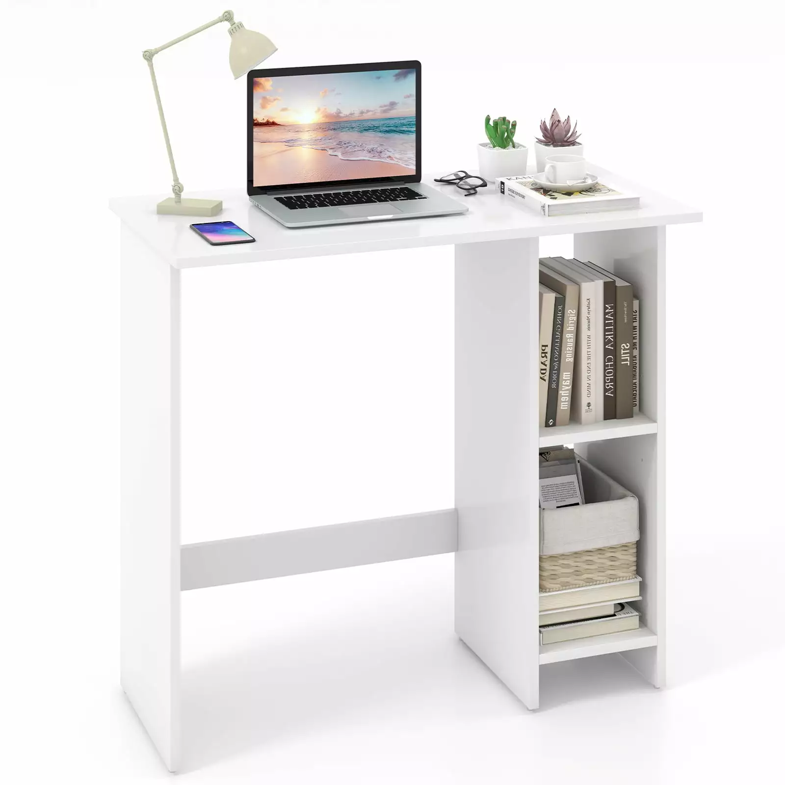 Topbuy Small Computer Desk Home PC Laptop Table Modern Writing Desk 3-position Adjustable Shelf Compact Writing Desk Anti-...