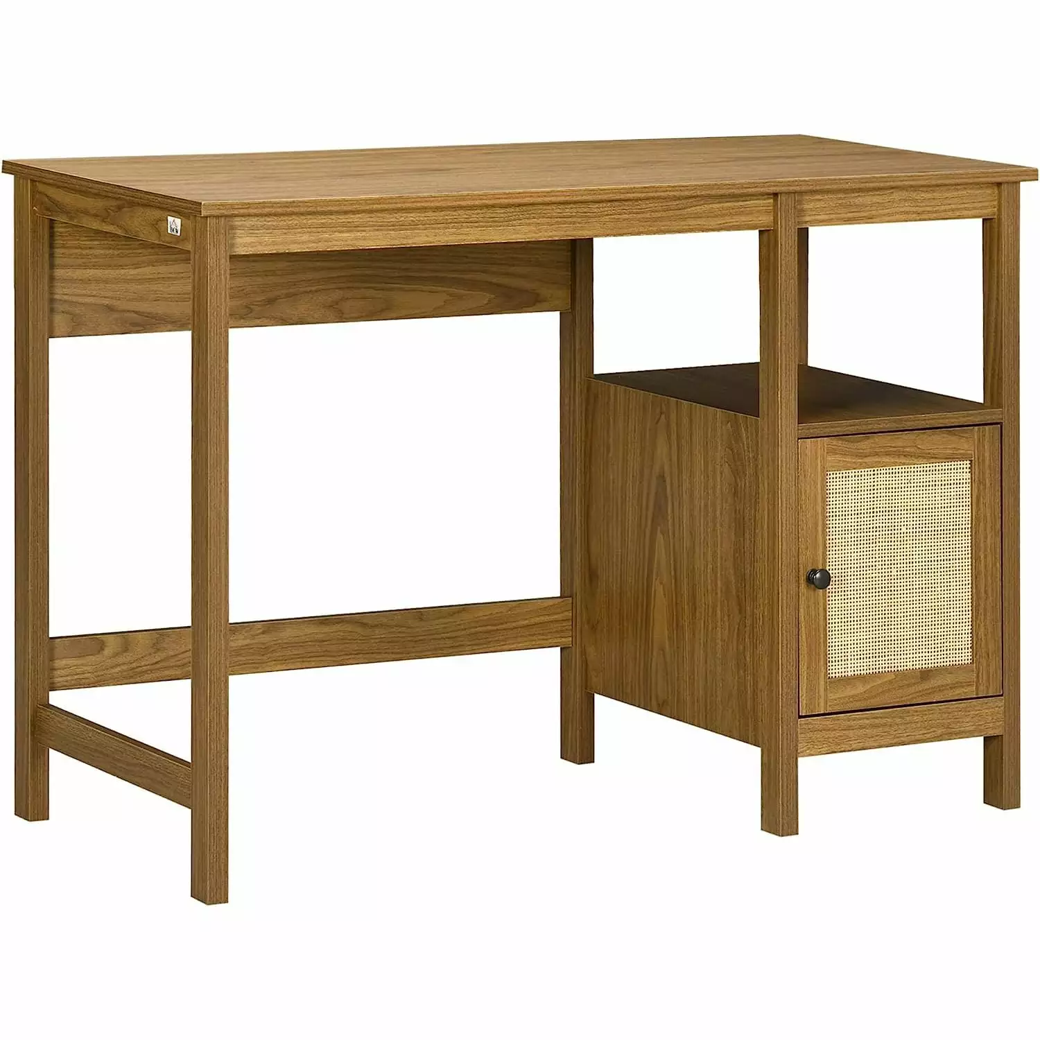 Bilot Space-Saving Small Computer Desk Storage Shelf and Rattan Cabinet Light Walnut