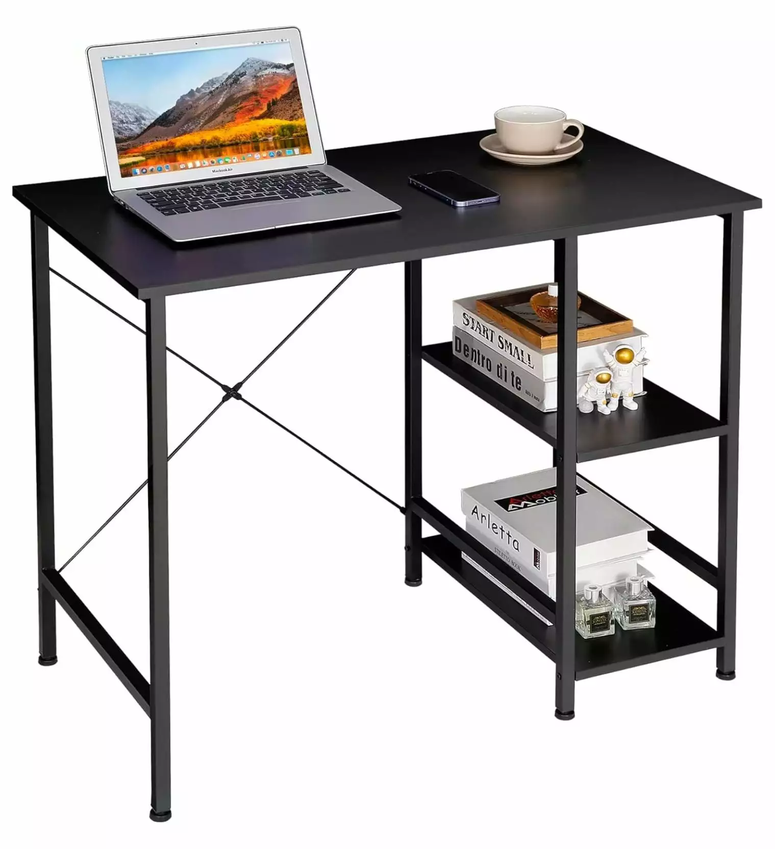 Ditangy 36 Inch Black Small Computer Desk Storage Shelves Compact Spaces