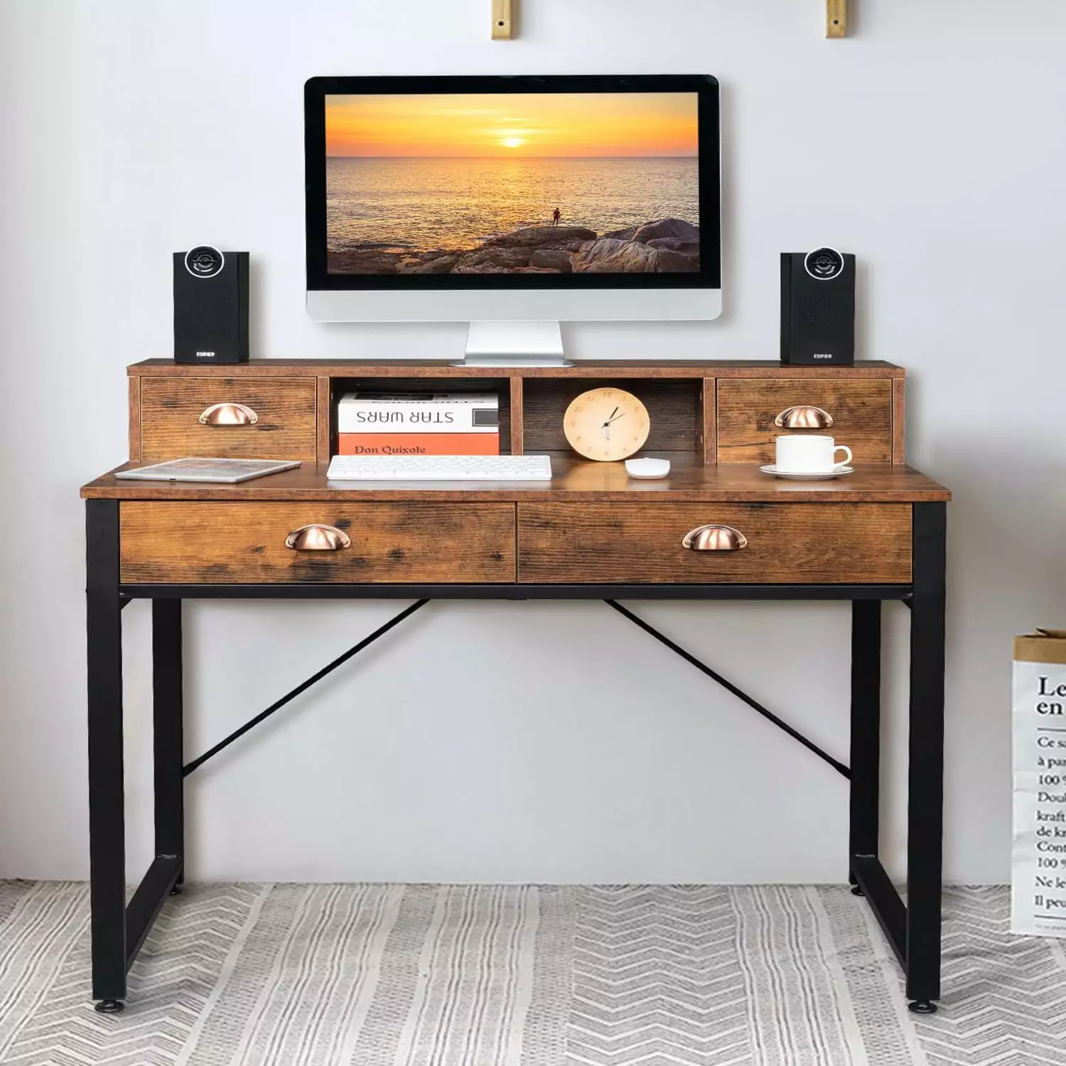 Ktaxon 41 Inch Computer Desk Home Office Storage Drawers Modern Simple Style Rustic Brown FCH