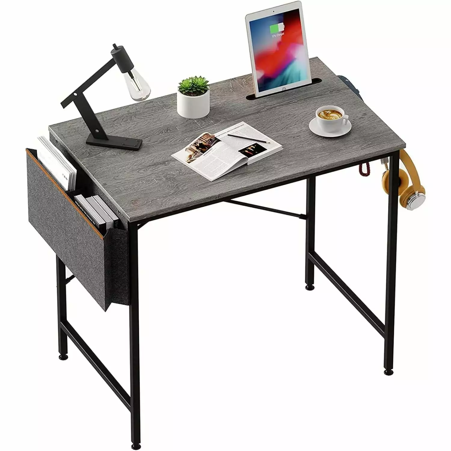 HElectQRIN 32 Inch Modern Mini Office Desk Adjustable Metal Frame and Storage Bag