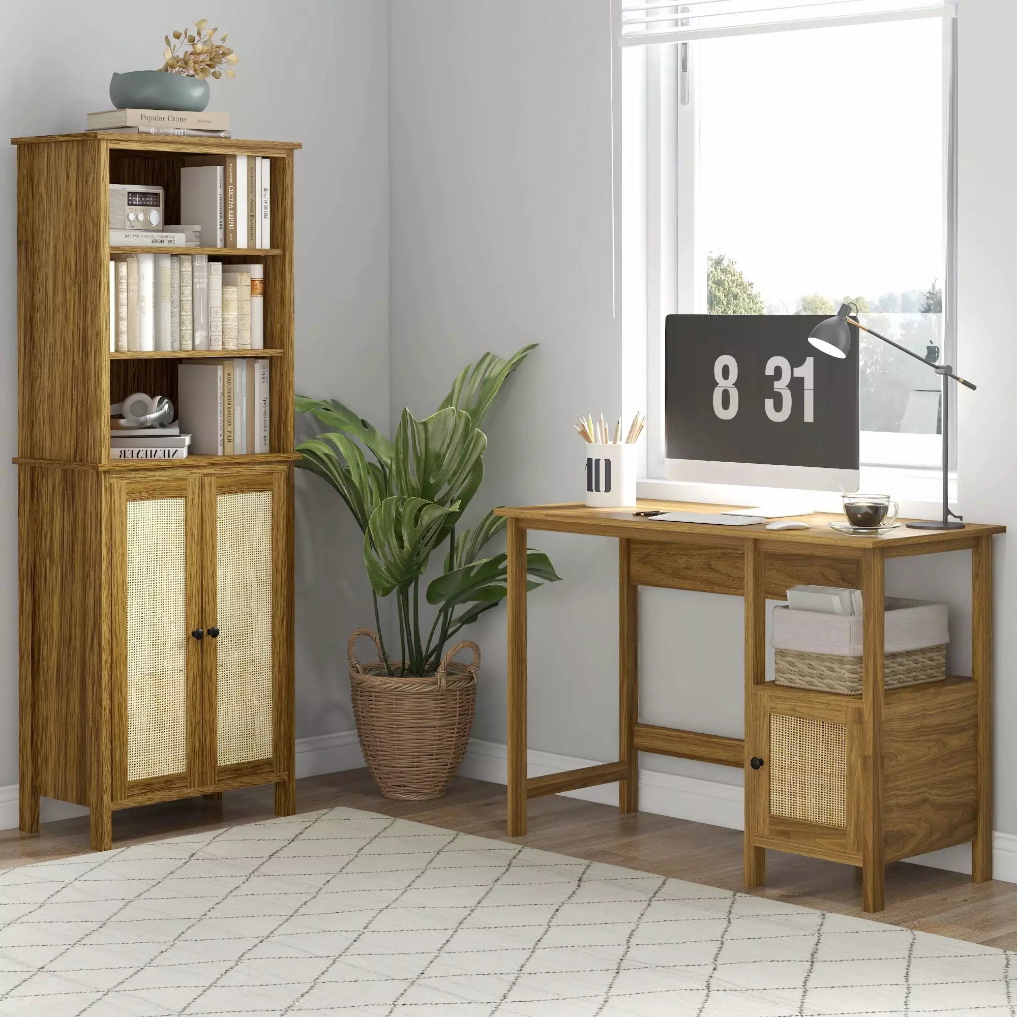 HOMCOM Small Computer Desk Storage Shelf Office Writing Desk Walnut