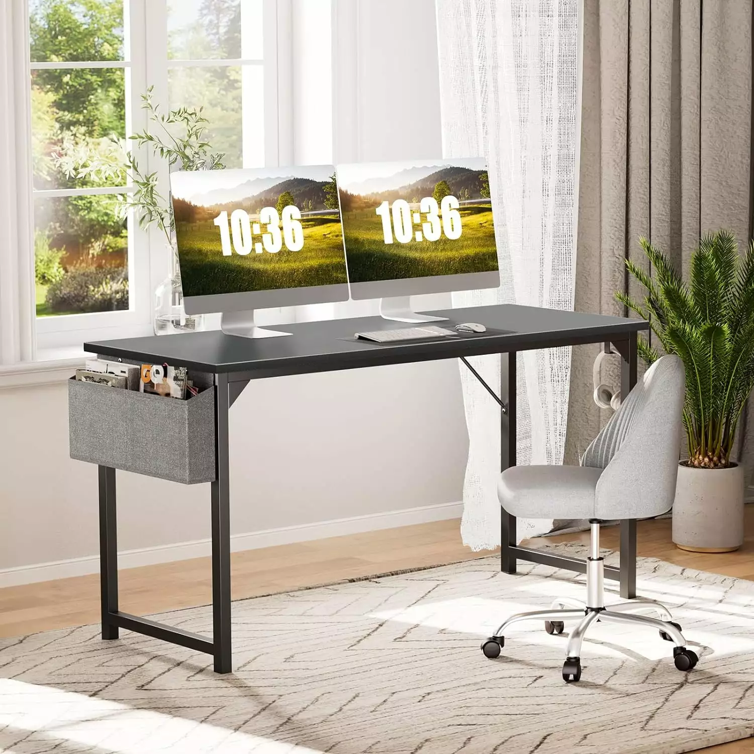 KPUY 47 Inch Small Computer Desk Small Space - Black Modern Office Desk Storage