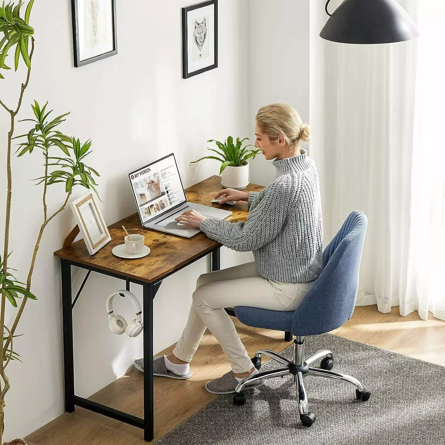 KPUY 40 Inch Small Computer Desk Storage Bag and Headphone Hooks Small Spaces