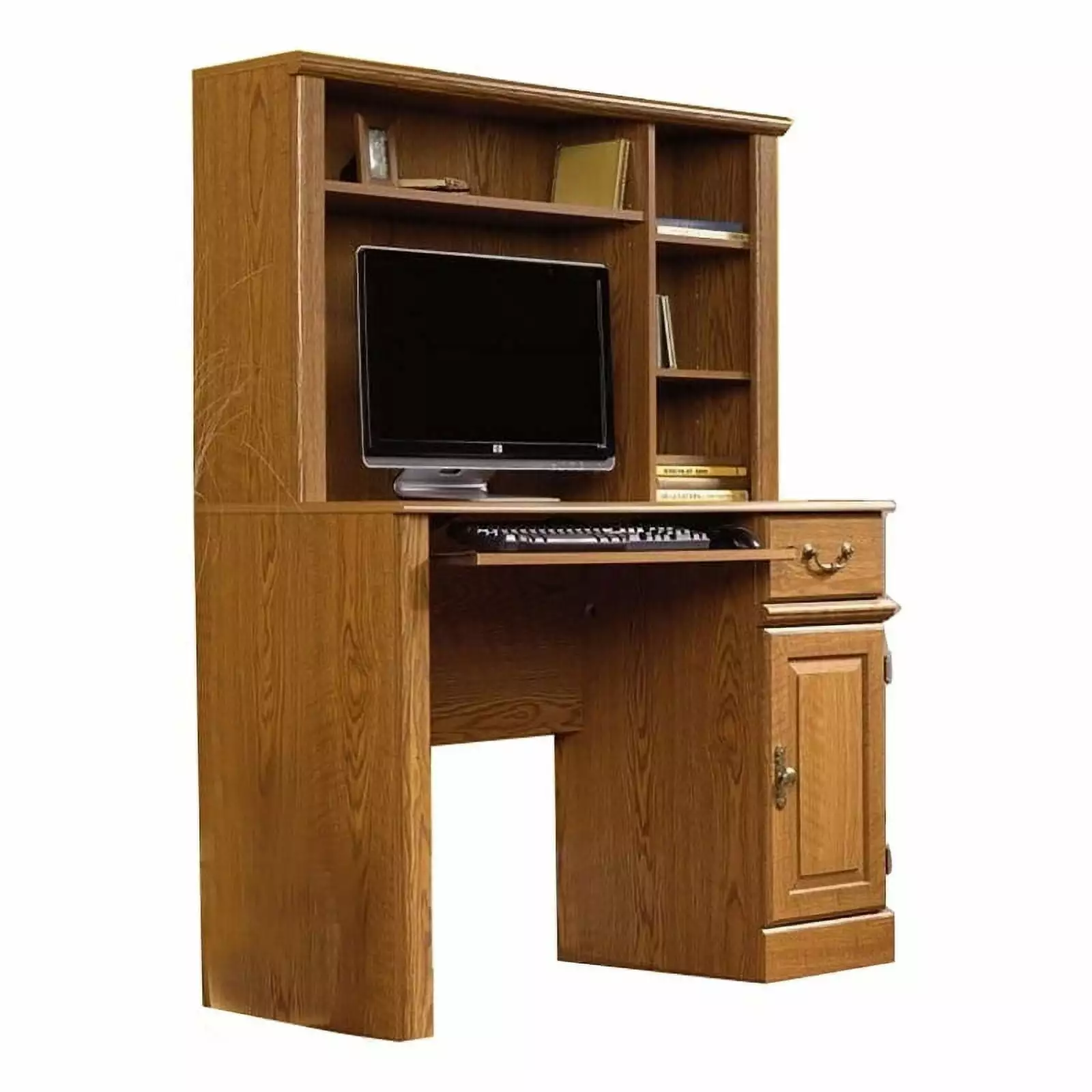 Scranton & Co Traditional Wood Small Computer Desk Hutch Carolina Oak Compact Workstation