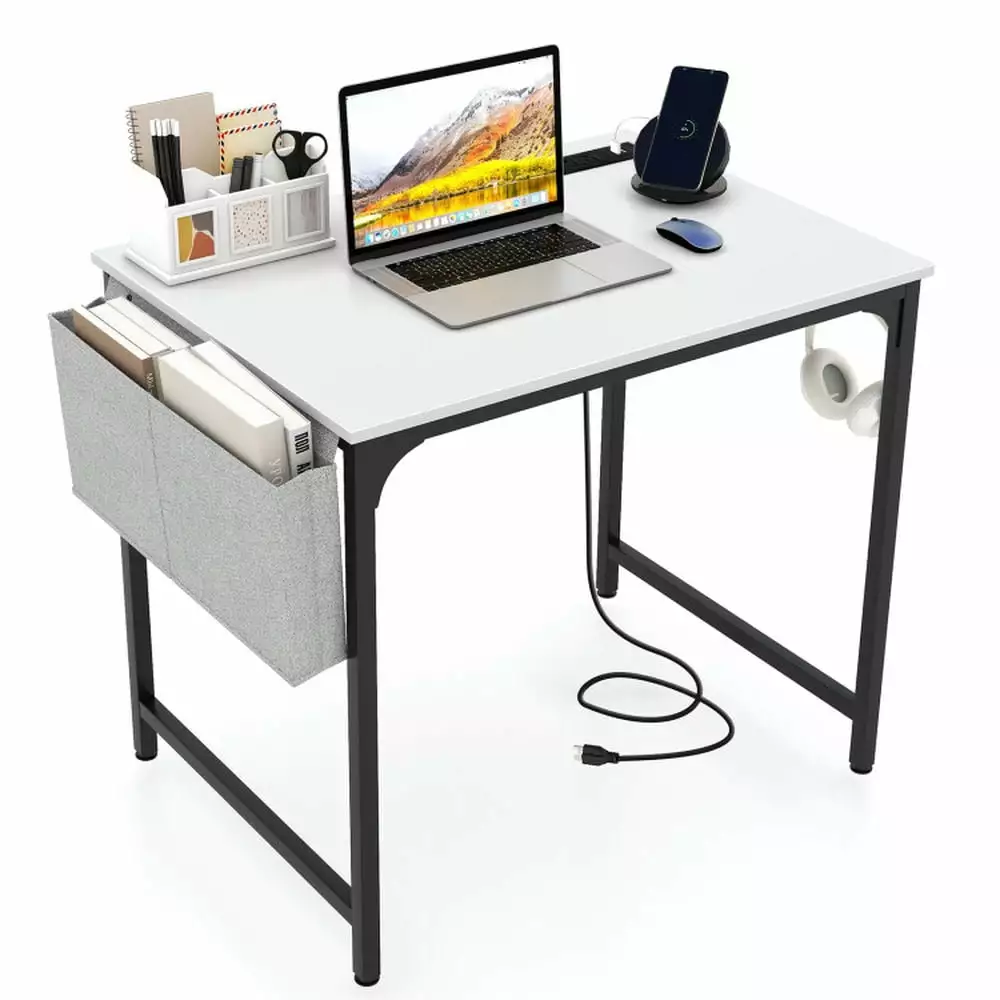 Spaco 32 Inch Computer Desk Small Home Office Desk Charging Station White
