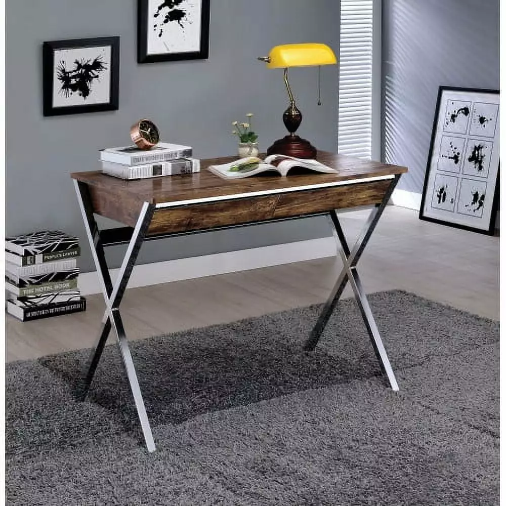 Callers Desk Home Office Computer Laptop Desk 2 Drawers Wood Top and Chrome Frame Weathered Oak Triple Tree