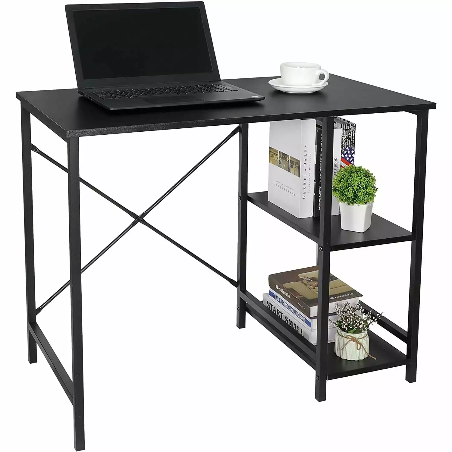 Small Computer Desk Storage Shelves Under Desk Reversible 36Inch Home Office Writing Desk Table Black Bilot