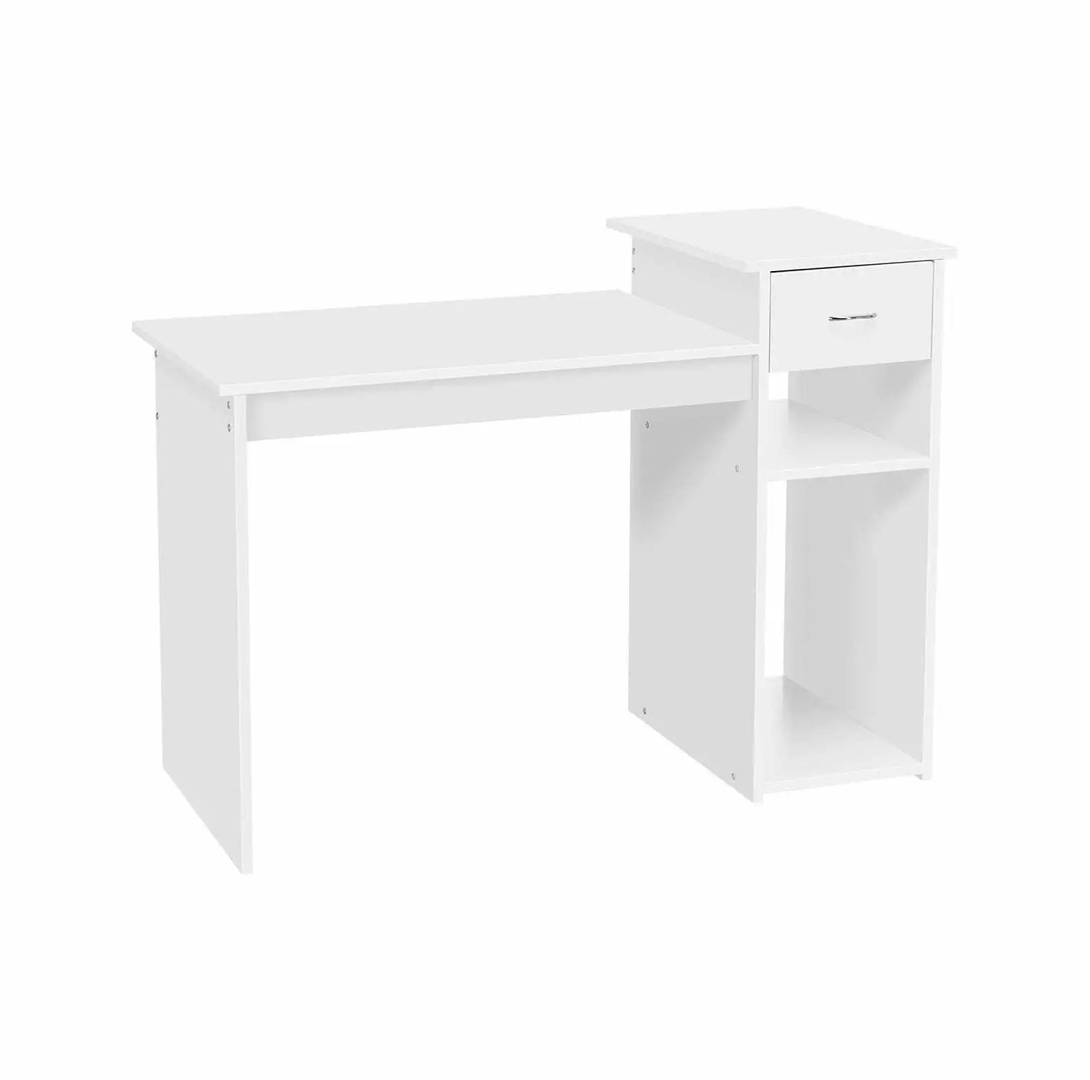 BULYAXIA Small White Computer Desk Drawers and Printer Shelves Compact Spaces