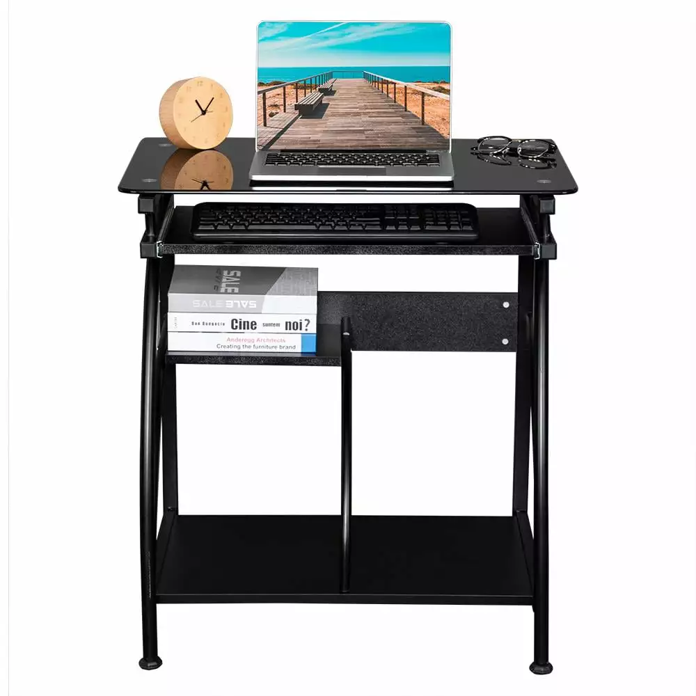 GoDecor Computer Desk Small Study Writing Desk Pullout Keyboard Tray Black FCH