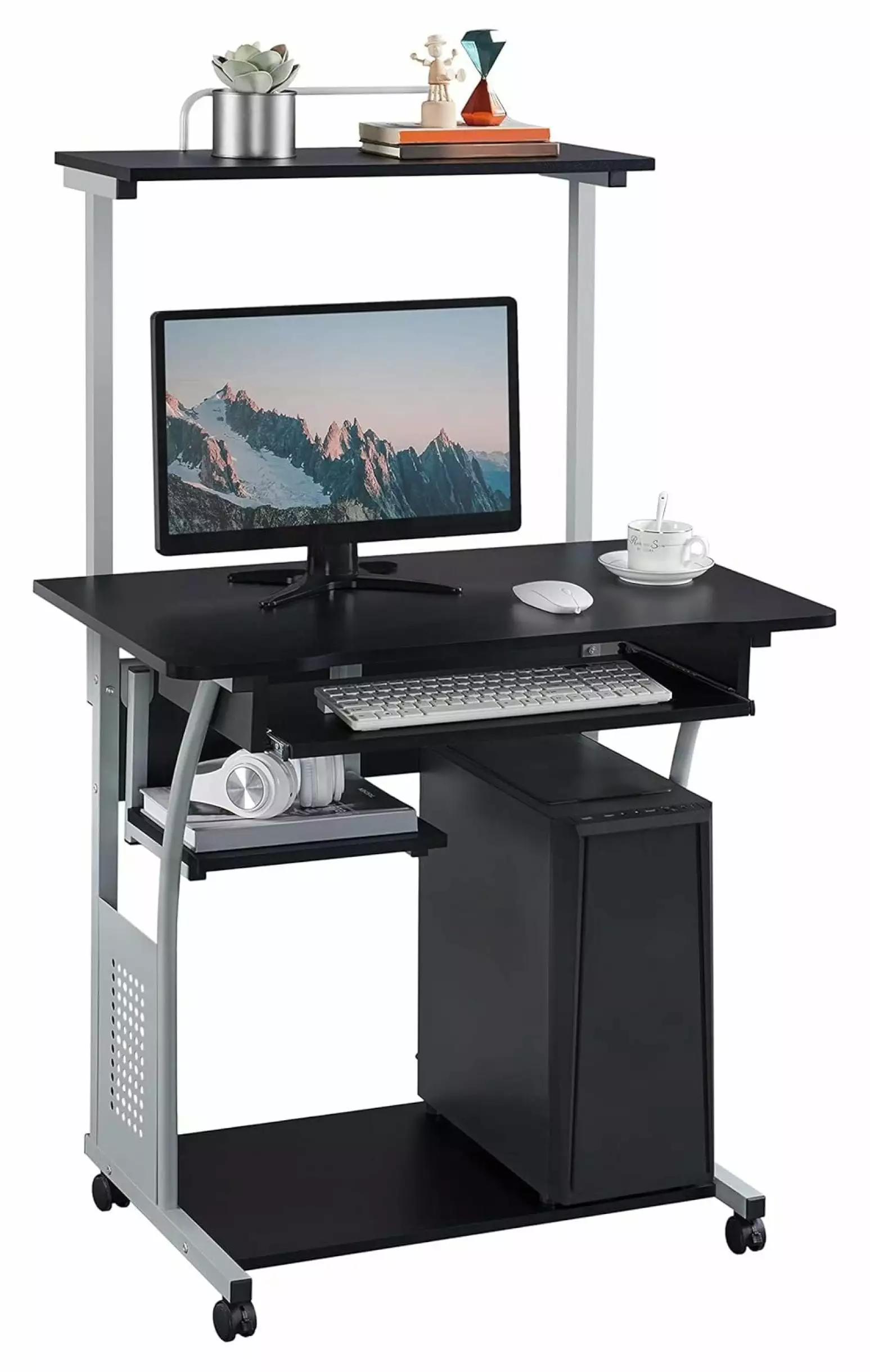 Killeryuki 3 Tier Computer Desk Printer Shelf and Keyboard Tray Home Office Desk Computer Workstation Rolling Study PC Lap...