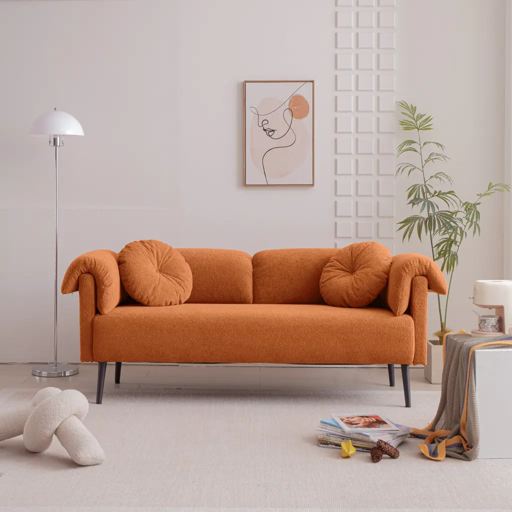 68.5 Inch Modern Lamb Wool Sofa Decorative Throw Pillows Small Spaces senge