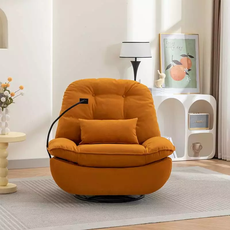 CCCCCAOLI Smart Power Recliner Sofa USB Charger and Bluetooth - Swivel Single Chair Voice Control Orange