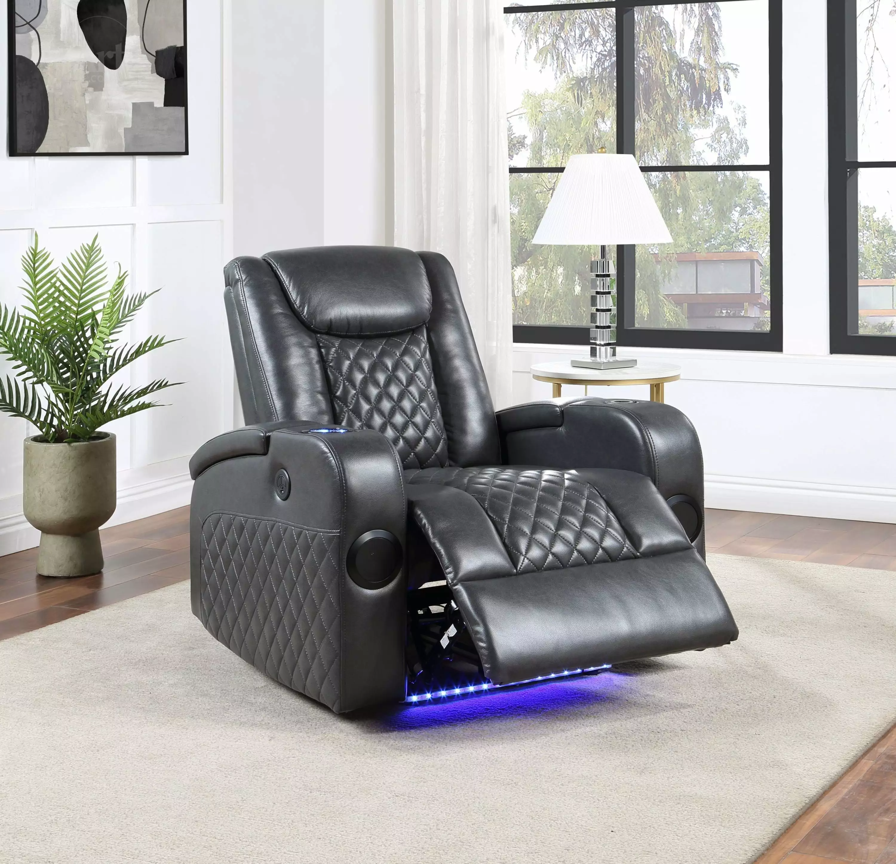 Larkin Power Recliner Bluetooth Speaker Dark Gray - Modern Electric Recliner Built- Audio Go Green Woods