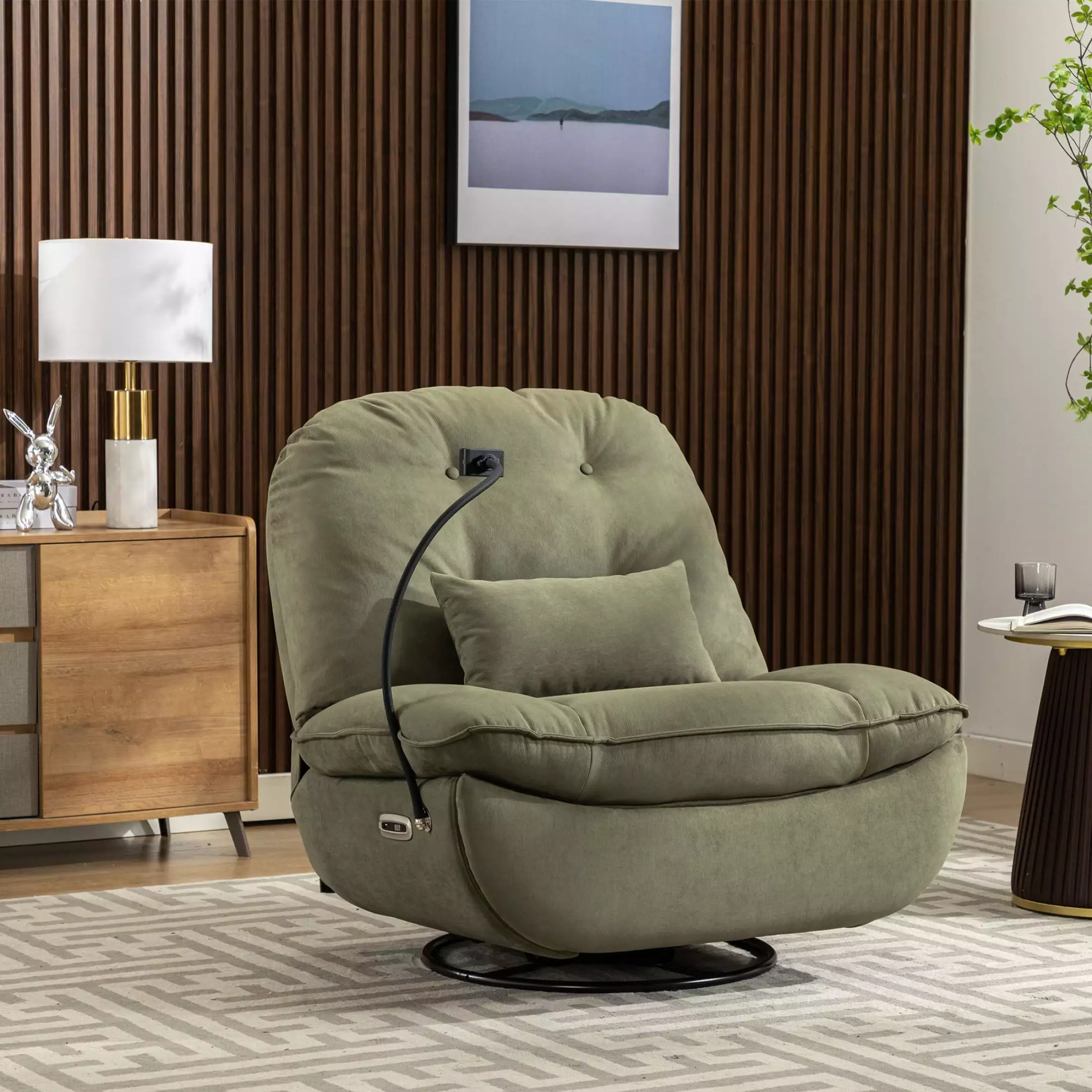 Miekor Furniture Smart Power Recliner Sofa USB Charger Bluetooth Swivel Voice Control and Hidden Arm Storage Green